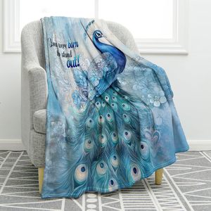 Delicate Blue Peacock Flannel Blanket Throw Blanket Nap Blanket <b>Machine</b> Washable Fade Resistant for Travel <b>Camping</b> Custom Print - Product Image 6