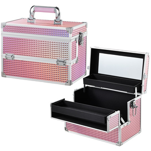 Professional <b>Makeup</b> <b>Case</b> with Mirror Large <b>Makeup</b> Train <b>Case</b> Travel Cosmetic Box Organizer with Trays Hard Beauty Storage Box - Product Image 1