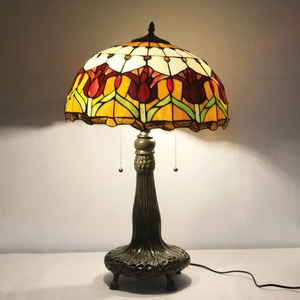 LongHuiJing European 16-Inch AC E26 Stained Glass Table Lamp Flexible Eco-Friendly Multicoloured Tulip Desk Reading <b>Light</b> Decor - Product Image 1