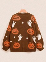 Cardigans pour femmes à manches longues, amples et décontractés, en tricot, motif citrouille et fantôme d'Halloween, vêtements d'extérieur