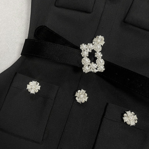 <span class=keywords><strong>Abito</strong></span> <span class=keywords><strong>Midi</strong></span> <span class=keywords><strong>Nero</strong></span> di Lusso con Decorazioni per Donne, <span class=keywords><strong>Elegante</strong></span> Vestito a Maniche Corte con Cintura e Cristalli Floreali per Serate Formali e Feste - Product Image 6