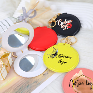 Yuvarlak cep aynası Pu deri özel Logo taşınabilir seyahat aynaları kozmetik küçük ayna anahtarlık ile - Product Image 4