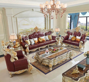 Lüks kraliyet avrupa deri kesit kanepe katı ahşap oyma İskandinav tarzı bütün ev mobilya seti otel Villa daire - Product Image 1