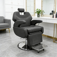 Fauteuil de Barbier Robuste en Acier Inoxydable avec Cadre en Acier, Mousse Haute Densité, Cuir Synthétique, Relevage Hydraulique, Chaise de Coiffure Professionnelle