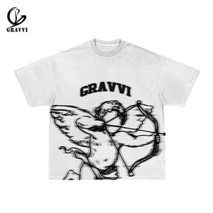 T-shirt imprimé Angel en coton 100% 300 g/m², style streetwear, design vintage surdimensionné, pour hommes - Product Image 1