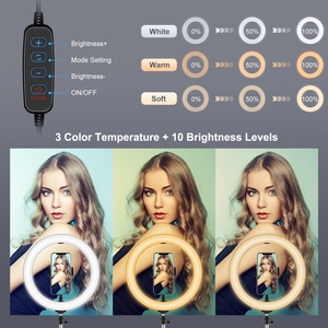 PULUZ Anneau lumineux LED avec trépied <span class=keywords><strong>de</strong></span> 1,1 m, kit <span class=keywords><strong>de</strong></span> <span class=keywords><strong>diffusion</strong></span> en direct, éclairage circulaire USB pour selfie et beauté - Product Image 2