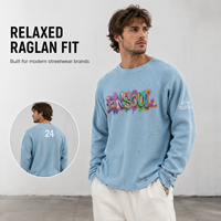 T-shirt Homme Personnalisé à Manches Longues en Maille Gaufrée Effet Vieilli, Col Rond, Imprimé Graffiti, Décontracté, Thermique, pour Tenue Décontractée ou de Nuit, Fabricant