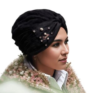 Gorro de chifón musulmán YASEEN con diseño de cuentas de color sólido para mujer, transpirable, ecológico, adecuado para todas las estaciones. - Product Image 4