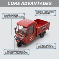 Tricycle cargo électrique 1800W, cabine fermée, capacité de charge lourde de 800 kg, 3 roues, avec climatisation et radio Bluetooth