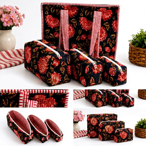 Ensemble de voyage écologique matelassé ethnique 4 pièces de qualité supérieure, sacs en coton élégants pour l'organisation des bagages, articles de toilette et accessoires - Product Image 1