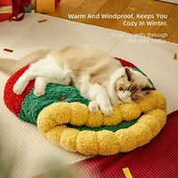 Lit pour chat en forme de chaussette de Noël en peluche, semi-fermé, avec support de cou épaissi, pour la chaleur hivernale, vente en gros