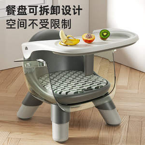 Chaise haute pour bébé avec plateau et coussin de siège pour enfant de 1 à 2 ans, chaise d'alimentation multifonctionnelle pour usage domestique, gris et ambre - Product Image 2