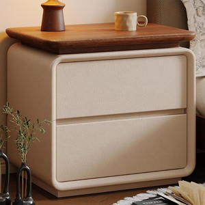 Mesita de Noche Moderna Minimalista de Madera Maciza, Estilo Crema de Lujo, Gabinete de Almacenamiento para Dormitorio - Product Image 1