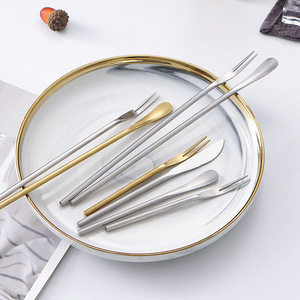 Juego de cuchara y tenedor de mango largo estilo japonés de acero inoxidable 304, utensilios reutilizables para mezclar cócteles y postres - Product Image 1
