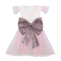 Robe de demoiselle d'honneur décontractée pour filles, à sequins scintillants, nœud au dos, imprimée, avec strass sur le devant, manches courtes, en tulle multicouche dégradé rose