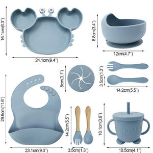 Kit de couverts personnalisés pour bébé, sans BPA, en silicone alimentaire, avec bavoir, couverts, bol à ventouse et assiette - Product Image 2