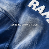 Sweat à capuche oversize en coton 100% RAMAX 460GSM, bleu uni, avec poches multiples et empiècements en chenille suédée aux coudes, style streetwear pour homme