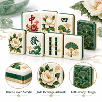 Jeu de tuiles de Mahjong américain avec motifs floraux en jade, idéal pour les soirées de jeu en famille, cadeau, vente au détail et personnalisation de marque