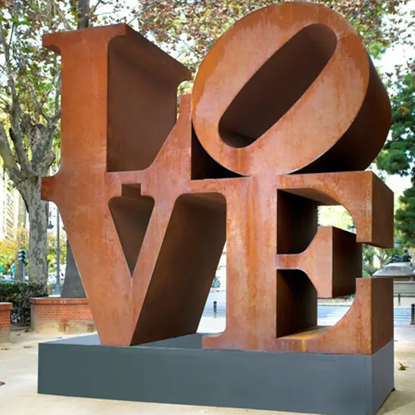 Berühmter neuer Design garten Rusty Corten Statue Stahl Outdoor Liebe Skulptur Murale