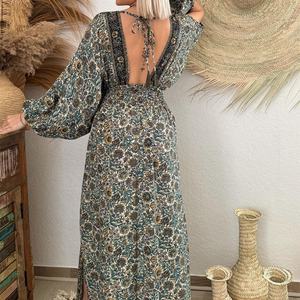 ชุดเดรสยาวลายดอกไม้หรูหราสำหรับงานปาร์ตี้ฤดูร้อนแบบผูกคอ โชว์หลังลึก ดีไซน์สง่างาม รับผลิตตามแบบ (OEM) - Product Image 5