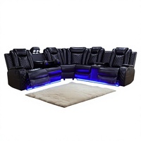 Canapé d'angle moderne en cuir Ainehome avec fonction de relaxation électrique, éclairage LED, 2 sièges inclinables, porte-gobelets et rangement pour salon