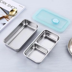 Contenedor de Almacenamiento de Alimentos de Acero Inoxidable 304, Rectangular, con Tapa de Clip, para Viajes, con Compartimentos Individuales y Dobles - Product Image 1