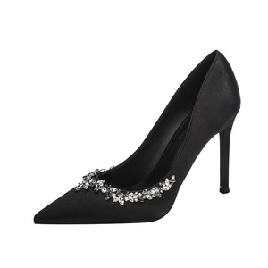 Zapatos de Tacón de Aguja de Satén para Mujer, Estilo Primavera y Otoño 2025, Elegantes y Versátiles con Pedrería, Estilo Francés - Product Image 1
