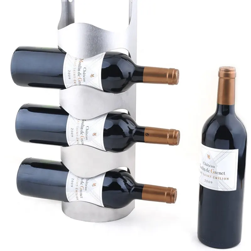 عالية الجودة عقد 4 زجاجات الحائط الفولاذ المقاوم للصدأ النبيذ رف نبيذ عالي الجودة رف