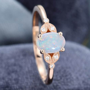 Anillo de Ópalo Natural Fino y Elegante de Plata de Ley 925, Anillos de Boda Chapados en Oro Rosa - Product Image 6