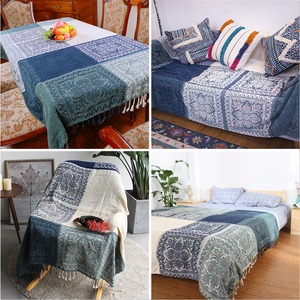 Coperta Nordica Blu 100% Poliestere Ecologica per Tavolo e Divano, Morbida e Confortevole, Design Geometrico Intrecciato - Product Image 2