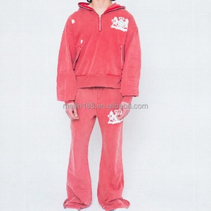 Ensemble de survêtement homme personnalisé avec logo, sweat à capuche zippé et pantalon de jogging délavé à l'acide - Product Image 2