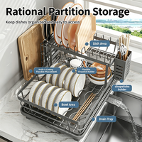 Nouvel arrivage : Égouttoir à vaisselle pliable à 2 niveaux en acier inoxydable 304 avec support pour planche à découper, rangement pour cuisine