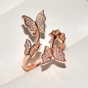 Hersteller Direkt verkauf Fashion Lady KYRA0593 CZ <span class=keywords><strong>Ring</strong></span> 3A Zirkon Schmetterling Form Resizable Trau ringe für Frauen Mädchen - Product Image 1