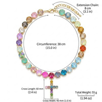 Collier pendentif croix plaqué or de haute qualité avec chaîne à maillons, design tendance multicolore, jeune et dynamique