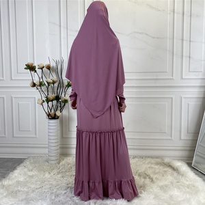 6378# Prayer Solid Color Long Muslim Dress With Scarf Hijab Islamic Clothing Jilbab Niqab Burqa Women Ramadan Eid - Product Image 5