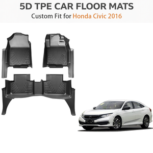 พรมปูพื้นรถยนต์ TPE แบบสั่งทำพิเศษสำหรับ Honda Civic พวงมาลัยขวา ปี 2016 |   แผ่นรองพื้นกันน้ำทุกสภาพอากาศ ชุดเต็ม ของแท้จากโรงงาน - Product Image 2