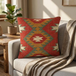 Coussin de siège et de dossier en laine et jute tissé à la main, style rustique élégant, motif multicolore, pour chaise de maison, d'hôtel ou de bureau - Product Image 1