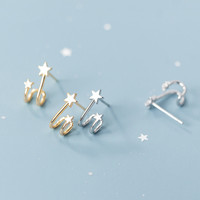 2020 mode à la mode véritable 925 en argent Sterling Double étoile géométrique boucles d'oreilles mariage/anniversaire bijoux cadeau pour les femmes