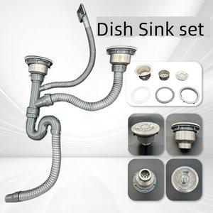 Accesorios de Drenaje <span class=keywords><strong>para</strong></span> Fregadero de Acero Inoxidable y Plástico, Protección Contra Insectos y Olores, Desagüe Doble <span class=keywords><strong>para</strong></span> Cocina - Product Image 2