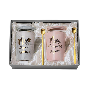 Mr Right Mrs Always Right 14oz Ceramic Marble Cup Wedding Engagement <strong>Gifts</strong> Microwave Dishwasher Safe Gold Pattern <strong>for</strong> Bride - Product Image 1