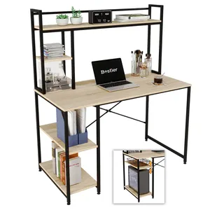 BESTIER-escritorio de madera para oficina y Casa, escritorio con estantes para ordenador portátil, panel de color a la moda, mesita de noche