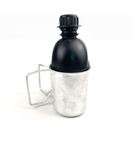 Botella de agua táctica de plástico duradero, botella de agua de traje de dos piezas con taza de cantimplora de aluminio para accesorios de bolsa