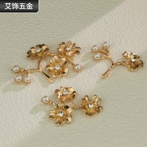 Ancient Style Hair <b>Accessories</b> Alloy Gold Plated Pearl Flower Branches Diy Jewelry <b>Wedding</b> Hair Clips - Product Image 1