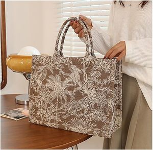 Custom <b>Large</b> Capacity Handbag <b>Canvas</b> Book Tote Flower Embroidery Retro Exquisite Doodle Fashion Shopping <b>Bag</b> for Women - Product Image 4