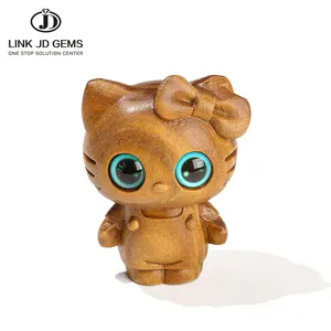 JD Gems Desktop Ornaments Home Creative Gift Wooden Event Souvenirs Natural Green Sandalwood Carving Cat Bear Fawn Crafts