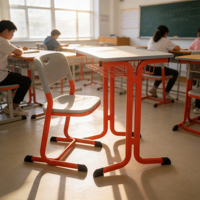 Bureau et chaise d'école modernes en bois, réglables en hauteur, avec compartiment de rangement antidérapant pour une utilisation en classe et en salle de sport