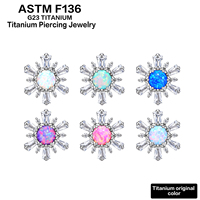 Perhiasan tindik tubuh titanium G23 ASTM F136 dengan ulir dalam, motif sunburst, opal multi-warna, dan CZ baguette untuk labret, tulang rawan, dan helix.