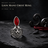 Bague Chevalière Tête de Lion en Cuivre Vintage Incrustée de Pierre Rouge Marquise, Bague Ajustable pour Homme, Bijou Rétro Punk Tendance, Cadeau