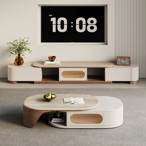 Modern Luxury Marble Wood <strong>Tv</strong> <strong>Stand</strong> and <strong>Oval</strong> Coffee Table Set for Living Room Stainless Steel Multifunction Furniture Design - Product Image 5