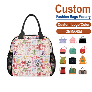 Colorful Bow Print <b>Lunch</b> <b>Bag</b> – Polyester Portable <b>Tote</b> for Students, Customizable Picnic Cooler - Product Image 1